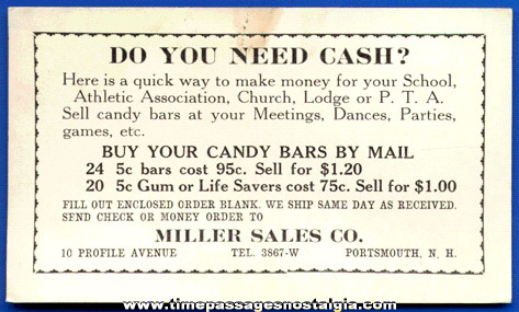 Old Miller Sales Company Candy Bar, Life Savers, & Gum Advertising Blotter