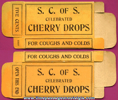 Old S. C. of S. Celebrated Cherry Cough Drops Advertising Box