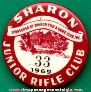 1969 Sharon (Massachusetts) Junior Rifle Club Pin Back Button