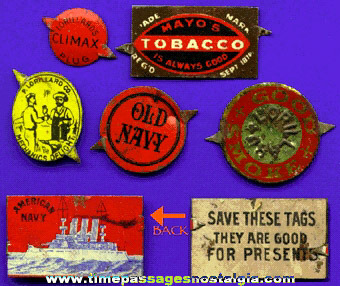 (6) Different Old Lithographed Tin Tobacco Tags