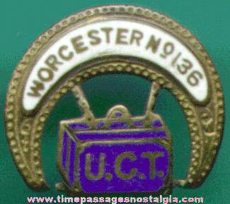 Old Enameled U.C.T. (United Commercial Travelers) Fraternal Screw Back Button