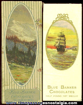 (2) Old Blue Banner 1/2 Pound Chocolates Candy Boxes