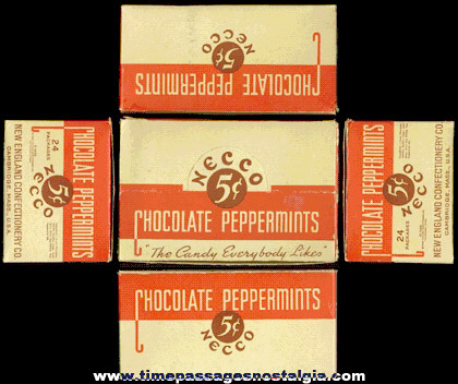 RARE 1936 Display Box For The New England Confectionery Company AND (24) Individual Smaller Chocolate Peppermints Candy Boxes