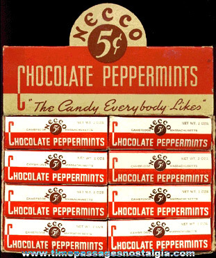 RARE 1936 Display Box For The New England Confectionery Company AND (24) Individual Smaller Chocolate Peppermints Candy Boxes