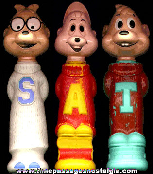 (3) 1960’s CHIPMUNKS: Alvin, Simon, & Theodore Soaky Bubble Bath Figural Bottles