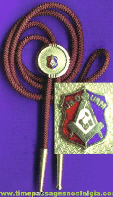 Old Junior Order of United American Mechanics Bolo Necktie With Enameled Slide