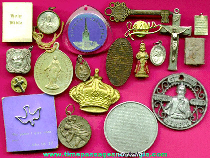 (20) Religious Medallions, Medals, Charms, Pins, Icons, Etc.