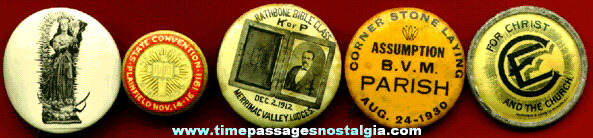 (5) Old Celluloid Religious Pin Back Buttons