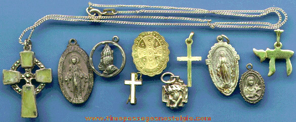 (10) Sterling Silver & Gold Religious Medallions, Medals, Charms, And Pins