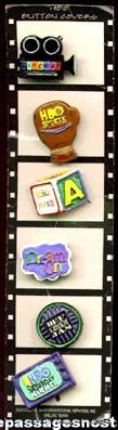 (6) Television Channel Logo Button Covers On A Filmstrip Card