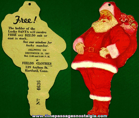 1937 Die Cut Advertising Santa Claus Contest Hanger