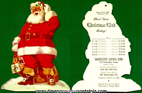 Old Die Cut Bank Advertising Santa Claus Christmas Club Hanger Ornament