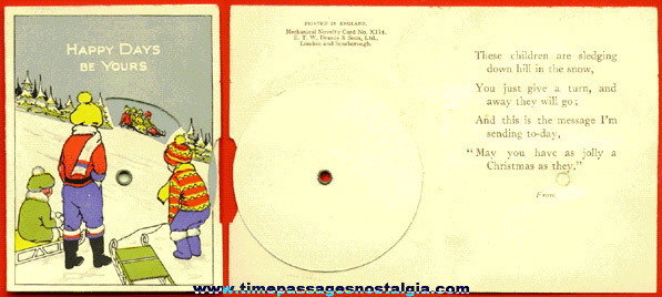 Small Old Mechanical Novelty Dial Christmas Card