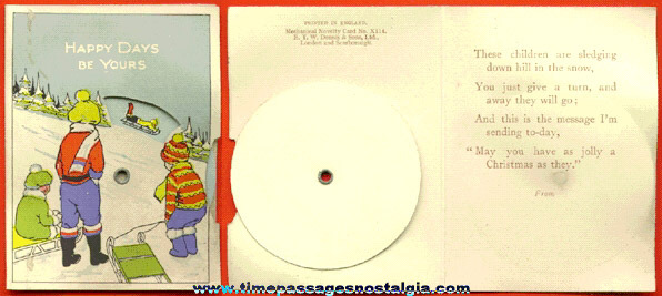 Small Old Mechanical Novelty Dial Christmas Card