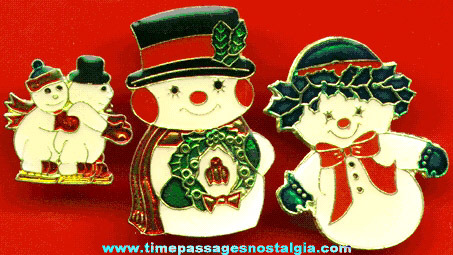 (3) Enameled Snowman Christmas Pins