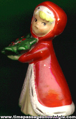 Old Porcelain Girl Figure Christmas Candle Holder