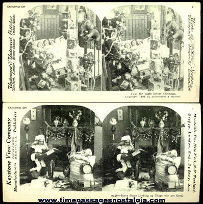 (2) Christmas Stereo View Reproduced Cards