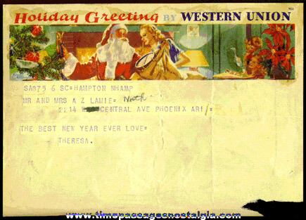 Old Western Union Christmas Telegram With Graphic Image