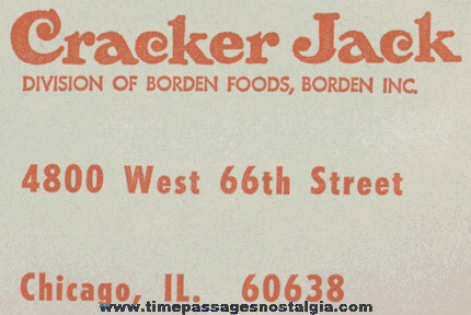 Old Large Unused Cracker Jack / Borden Inc. Correspondence Envelope