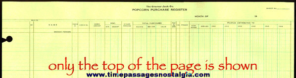 Old Large Unused Cracker Jack Company Popcorn Purchase Register Ledger Page