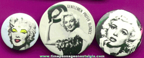 (3) Marilyn Monroe Pin Back Buttons