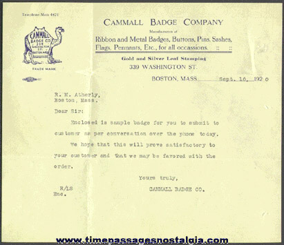 1920 Premium Manufacturing Company Letter