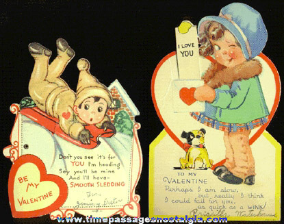 (2) 1939 Mechanical Valentine Cards