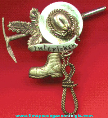 Old Interlaken, Switzerland Mountain Climbing Pin With Hanging Charms