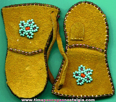 Pair Of Miniature Native American Indian Beaded Suede Mittens