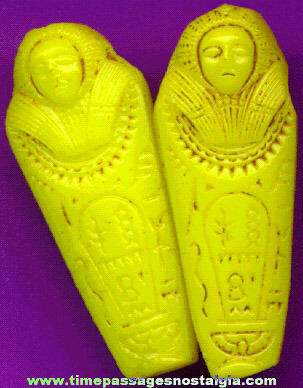 (2) Two-Sided - Yellow Glass Egyptian Mummy Sarcophagus Beads