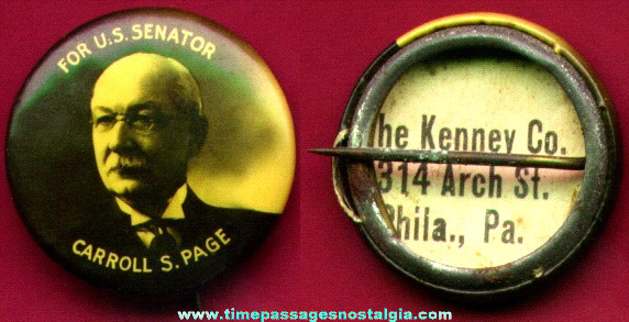 Old Celluloid United States Senator Campaign Pin Back Button