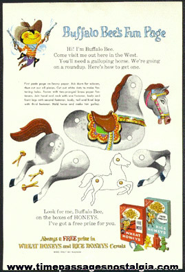 1961 Nabisco Rice And Wheat Honeys Buffalo Bee’s Advertising "Fun Page"