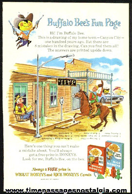 1961 Nabisco Rice And Wheat Honeys Buffalo Bee’s Advertising "Fun Page"