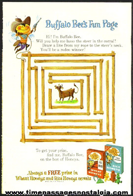 1961 Nabisco Rice And Wheat Honeys Buffalo Bee’s Advertising "Fun Page"