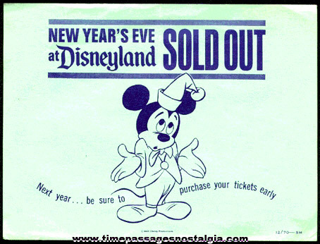 1971 DISNEYLAND New Year’s Eve Sold Out Notice