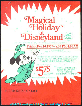1977 Magical Holiday At Disneyland Private Party Advertisement Sheet