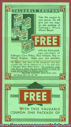 1935 Advertising Coupon For A Free Package Of Kellogg’s Cereals