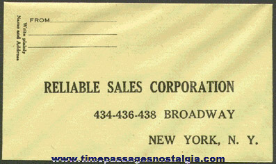 Early RELIABLE (candy) SALES CORPORATION Premium Catalog Booklet With An Unused Reply Envelope