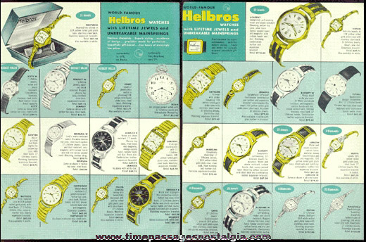 1957 - 1958 Helbros Wrist Watch Two Sided - Color Salesman’s Advertising Sheet