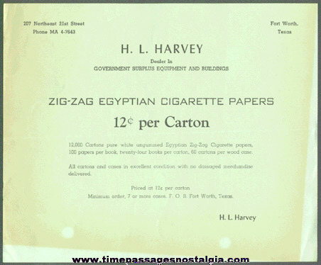 1940’s Zig - Zag Egyptian Cigarette Papers Advertisement