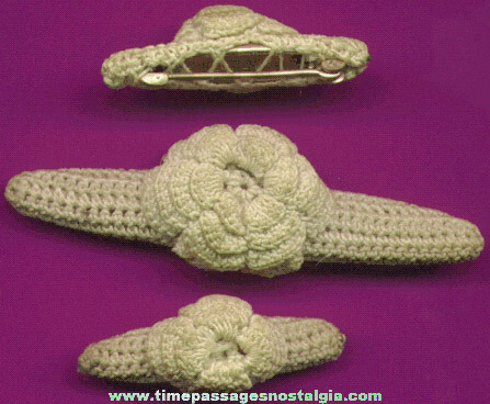 (3) Early Matching Hand Crocheted Jewelry Pins