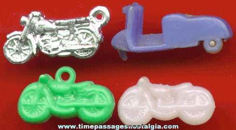 (4) 1950’s - 1970’s Motorcycle Gumball Machine Prize Charms & Miniatures