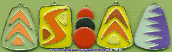 (5) 1950’s (?) Heavily Enameled Retro Necklace Pendants