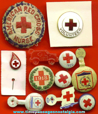 (11) Different Old Red Cross Pins & Buttons