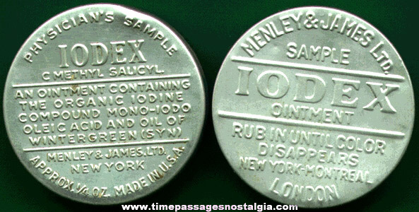 (2) Different Embossed Physician Sample IODEX Tins