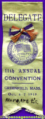 1919 Independent Companions Of America Convention Delegate Ribbon