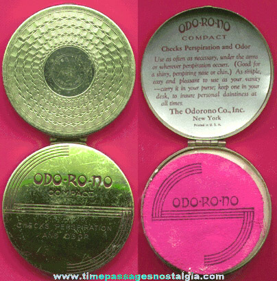 Old Metal "ODO-RO-NO" (odor oh no!) Ladies Deodorant Compact