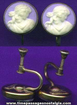 Pair Of Wedgwood (?) Cameo Gold & Silver Earrings