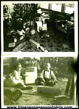 (2) 1950’s (?) Christmas Photographs With Lots Of Toys