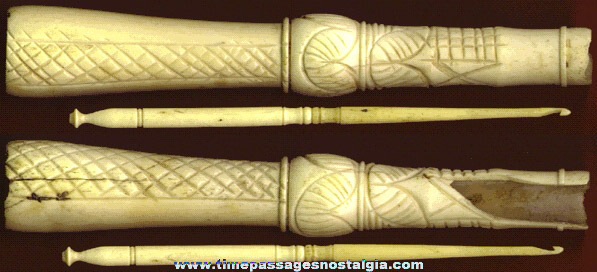 (2) Old Carved Bone or Ivory Items